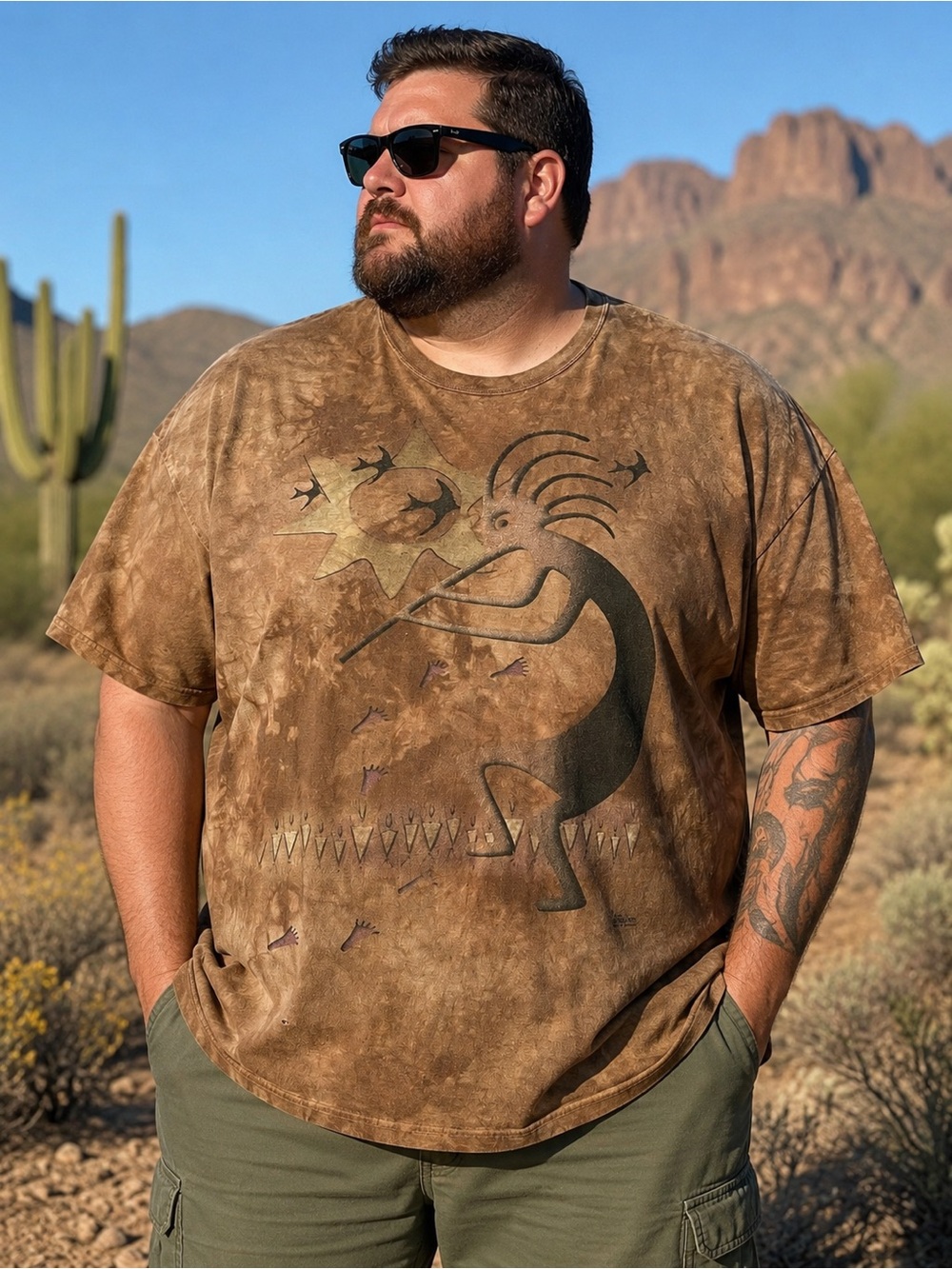 The Mountain Vintage Kokopelli Graphic T Shirt 2XL Brown Tie Dye Y2K Southwest